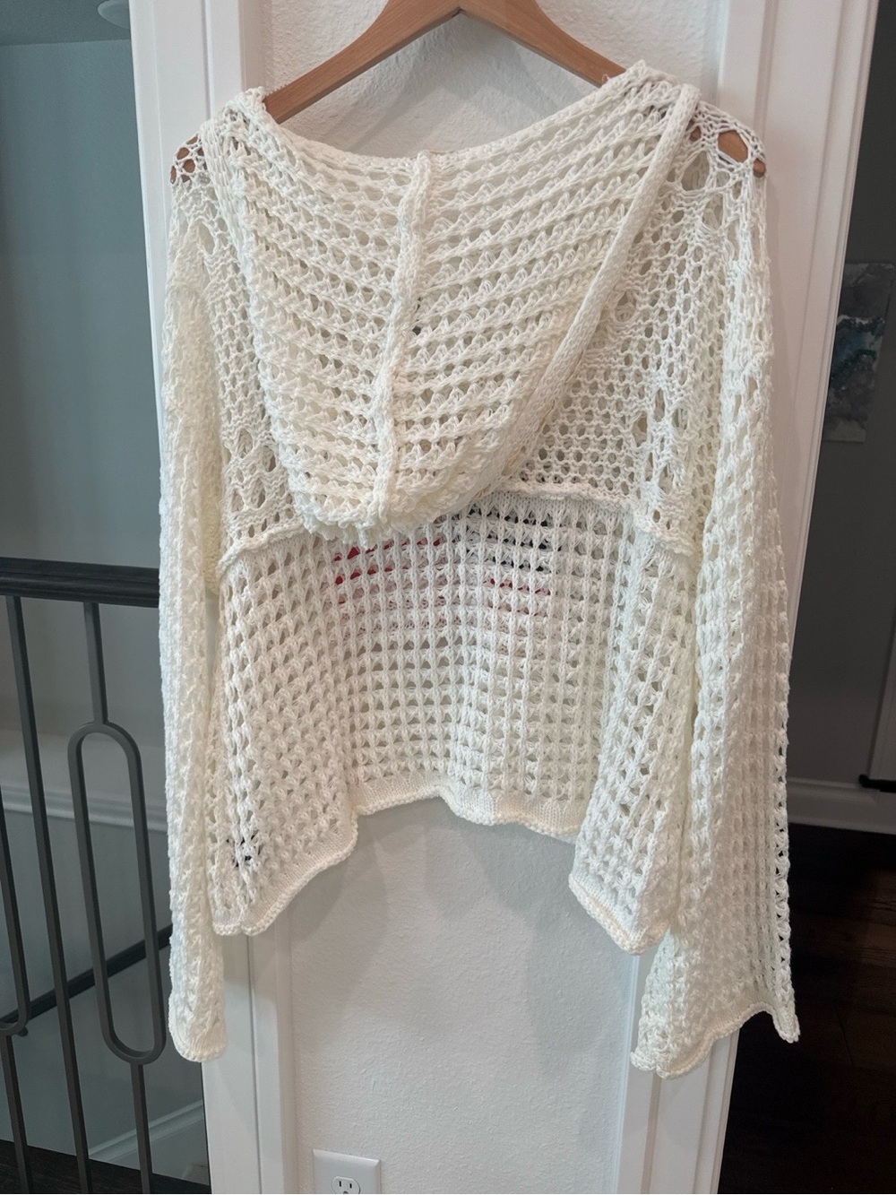 POL American Flag Crochet Hoodie Sweater Medium NWT Coastal Boho Beach Cover Up - Picture 4 of 4
